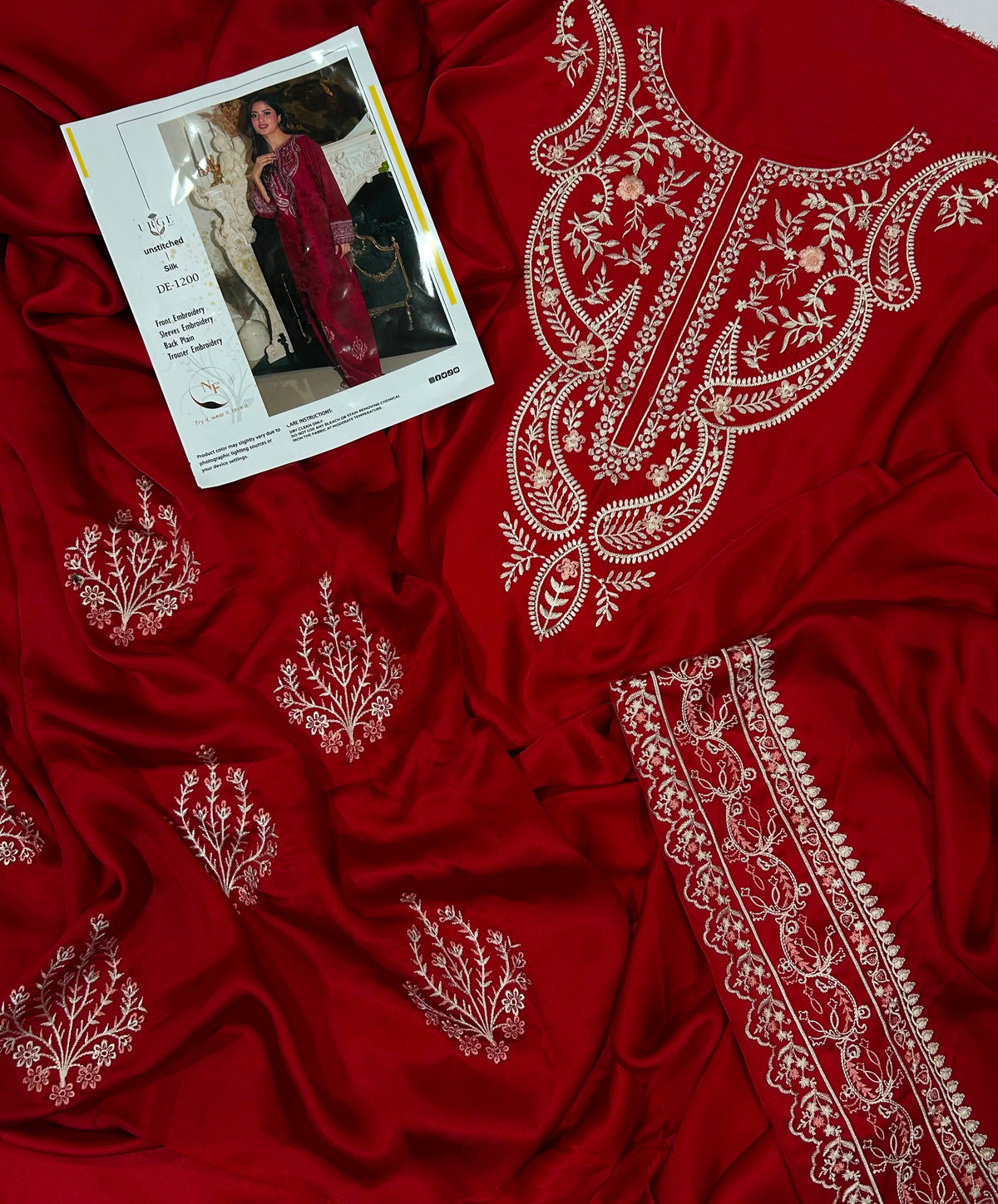 Embroidered Silk 2-Piece – Red