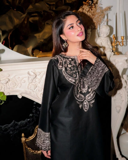 Embroidered Silk 2-Piece – Black
