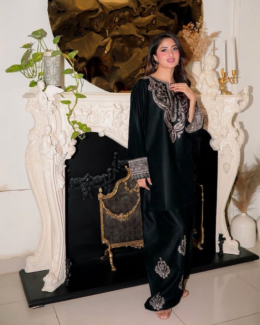 Embroidered Silk 2-Piece – Black